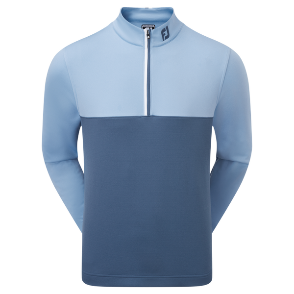 Light blue and gray golf pullover with zipper detail, footjoy brand.