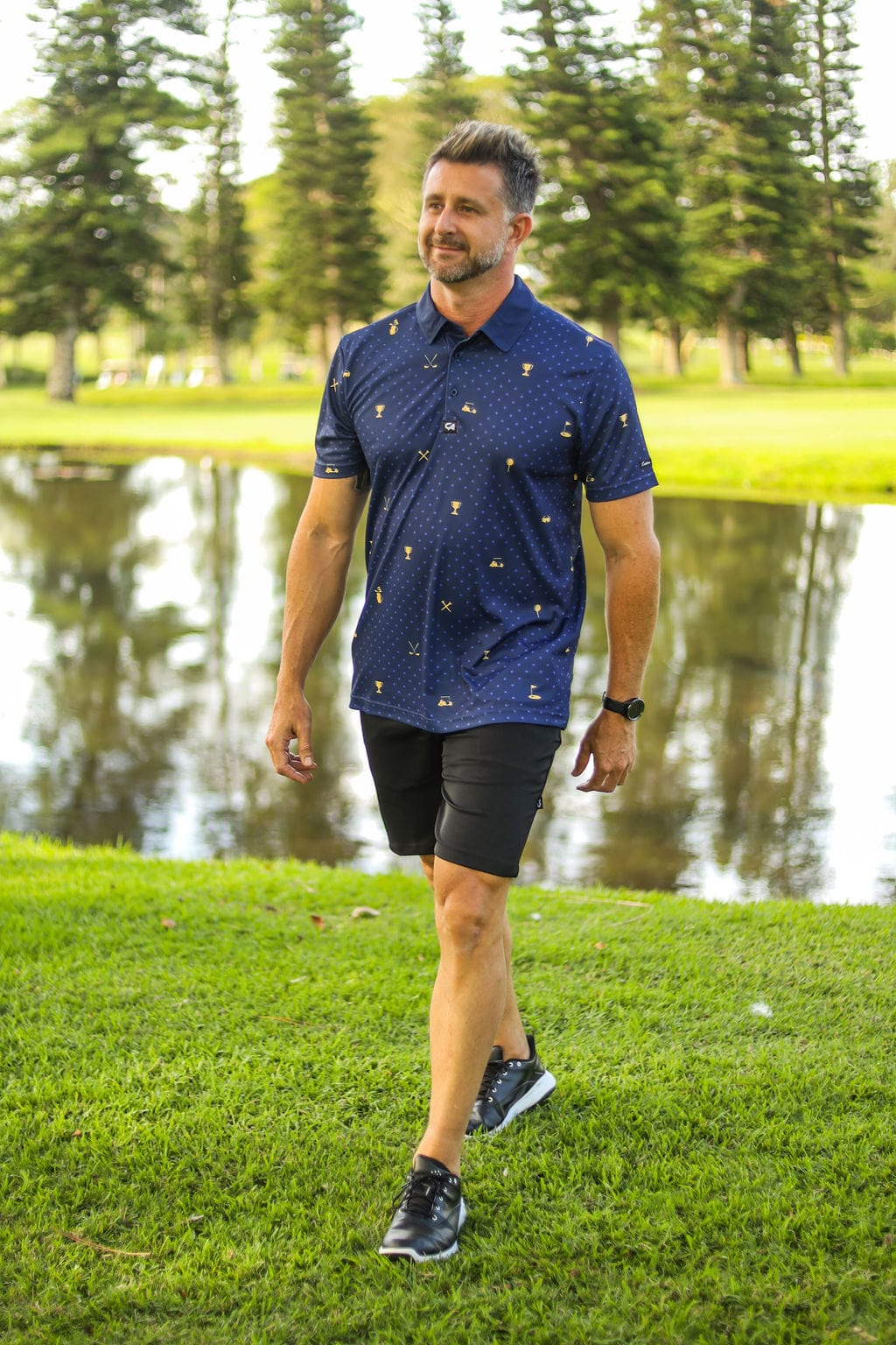 Custom Apparel Men's Golf Shirt | Statement | Navy & Gold