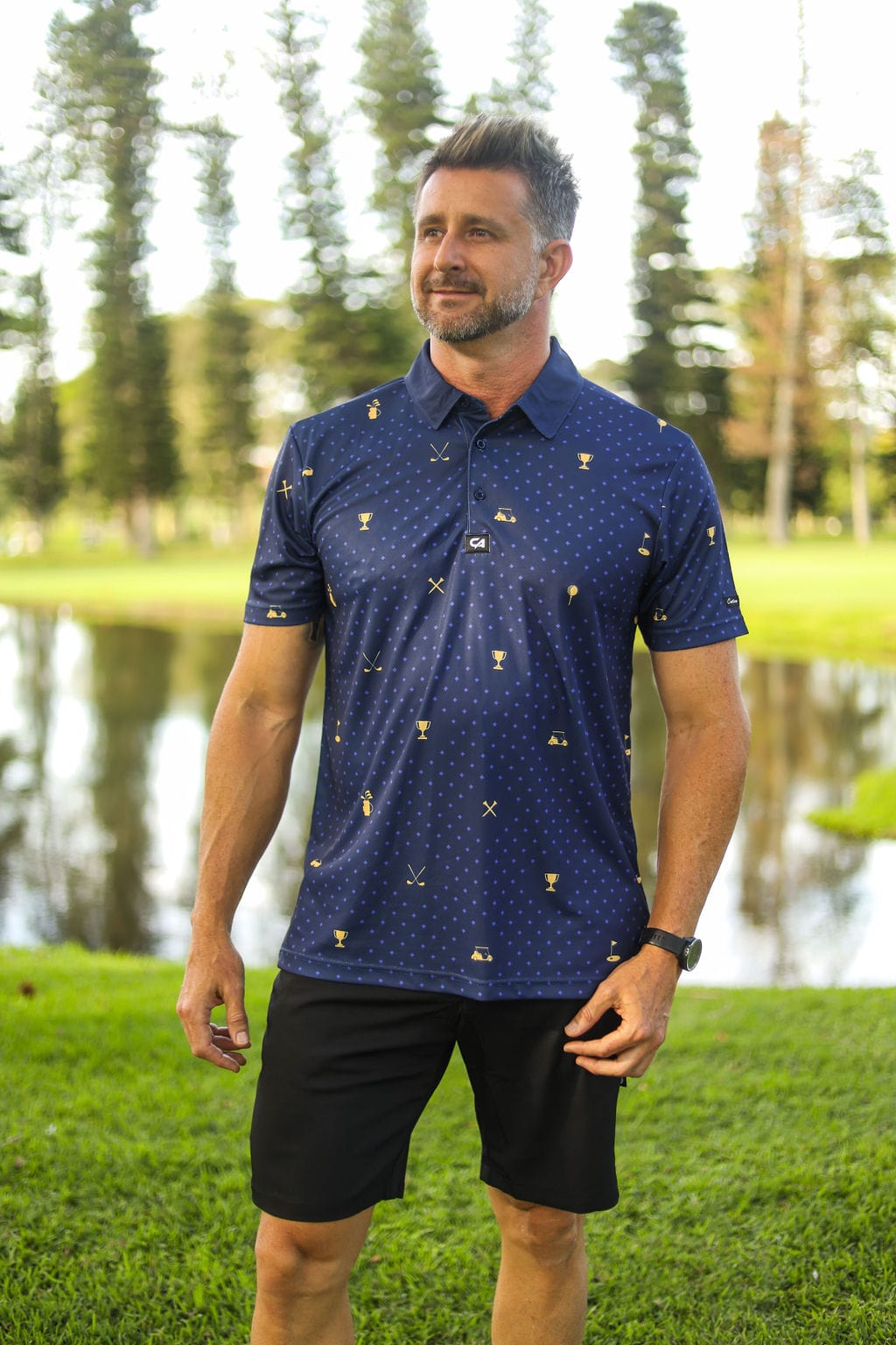 Custom Apparel Men's Golf Shirt | Statement | Navy & Gold