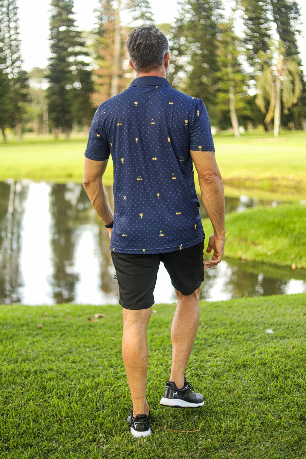 Custom Apparel Men's Golf Shirt | Statement | Navy & Gold