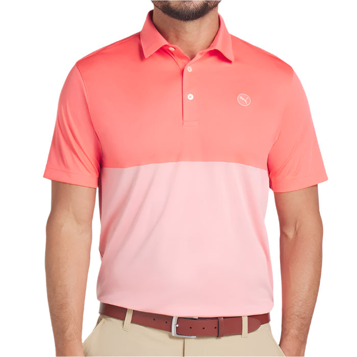 Puma Men's Golf Shirt | Pure 2.0 Colorblock Polo | Peach Frost-Pink Fruit