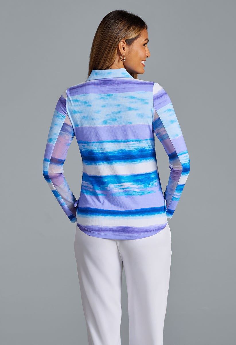 Ibkul Women`s Golf Shirts | Amy Long Sleeve Zip | Polo | Peri/Lavender