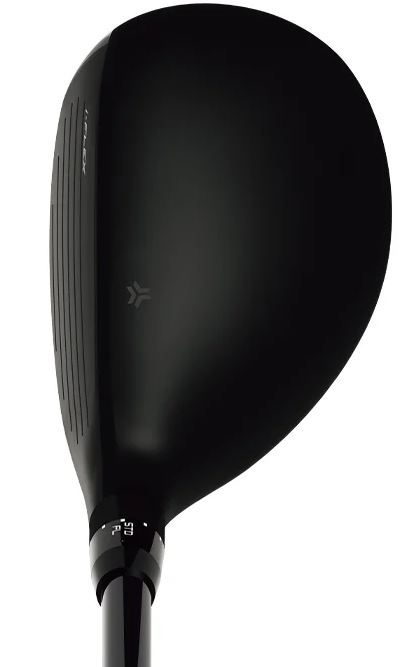 Black driver golf club head with sleek design and metallic finish.