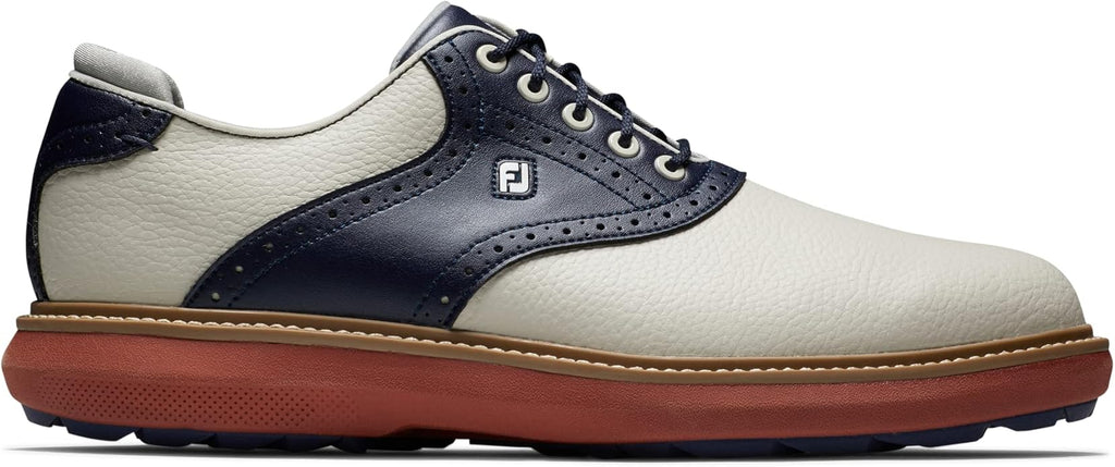 Footjoy Men's Golf Shoes | Traditions | Spikeless | White/Navy/Brick