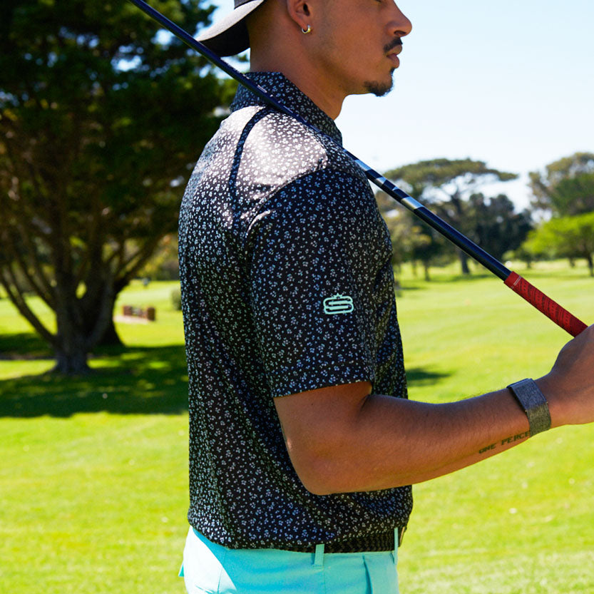 Men's Ditsy Floral Dry Tech Performance Golfer Polo Shirt