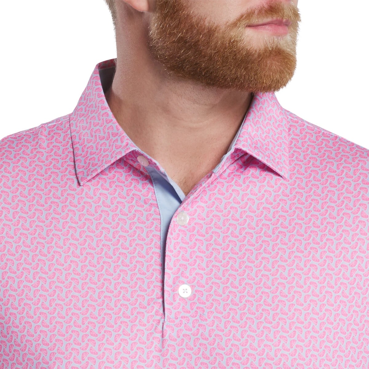 Footjoy Men`s Golf Shirt | EU Citrs Print LSL | Pink Lemon/Sky