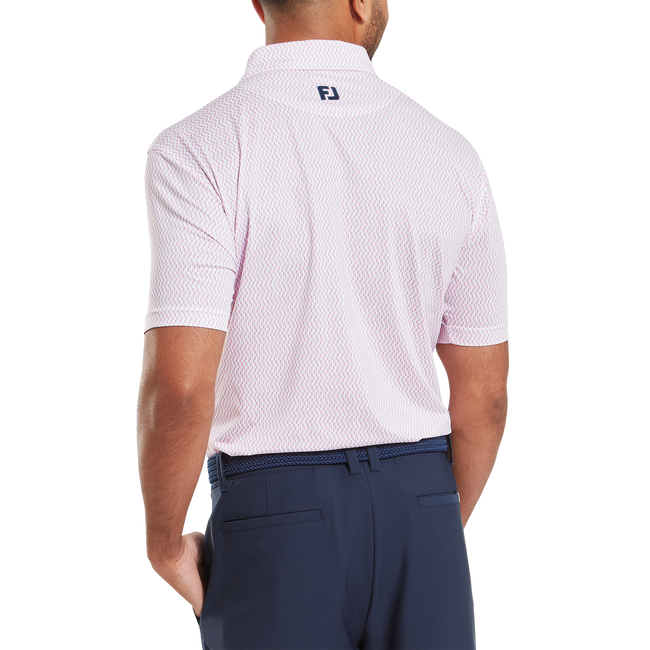 Footjoy Men`s Golf Shirt | EU Wiggle Print Lisle | White/Skyway/Pink Lemonade