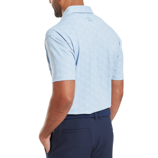 Footjoy Men`s Golf Shirt | EU Speckle Print Pique | Blue Jay/White