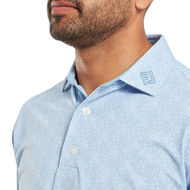 Footjoy Men`s Golf Shirt | EU Speckle Print Pique | Blue Jay/White