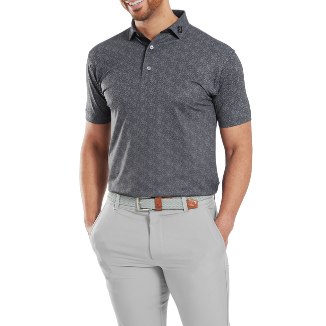 Footjoy Men`s Golf Shirt | EU Speckle Print Pique | Black/Flint