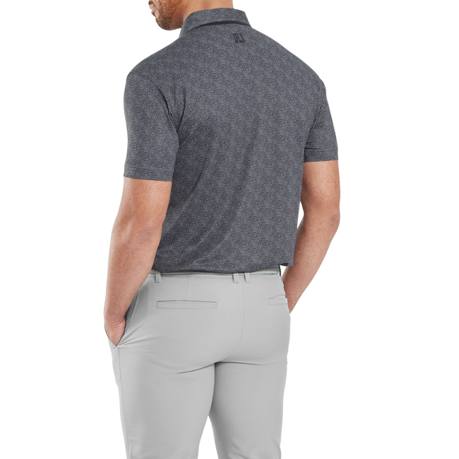 Footjoy Men`s Golf Shirt | EU Speckle Print Pique | Black/Flint