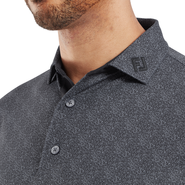 Footjoy Men`s Golf Shirt | EU Speckle Print Pique | Black/Flint