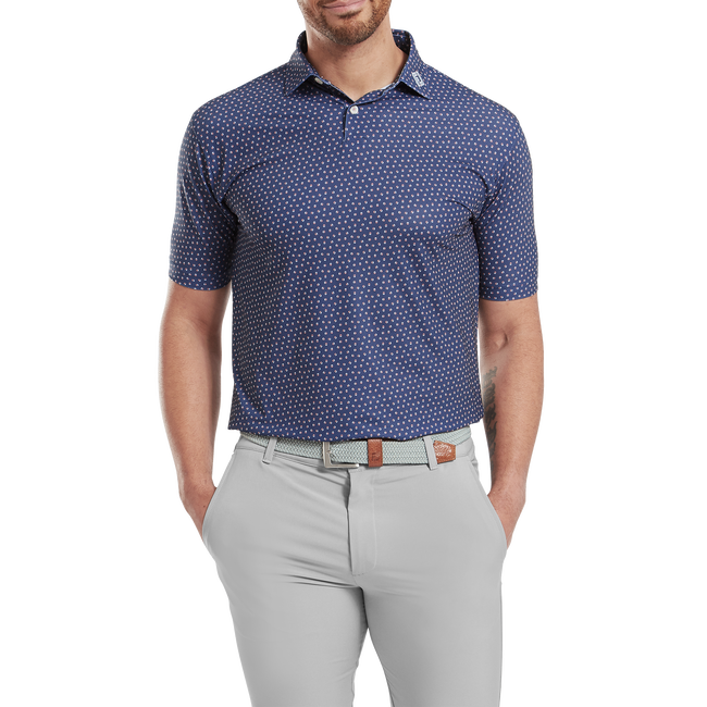 Footjoy Men's Golf Shirt | EU Bounce Printed  Pique | Dark Deni