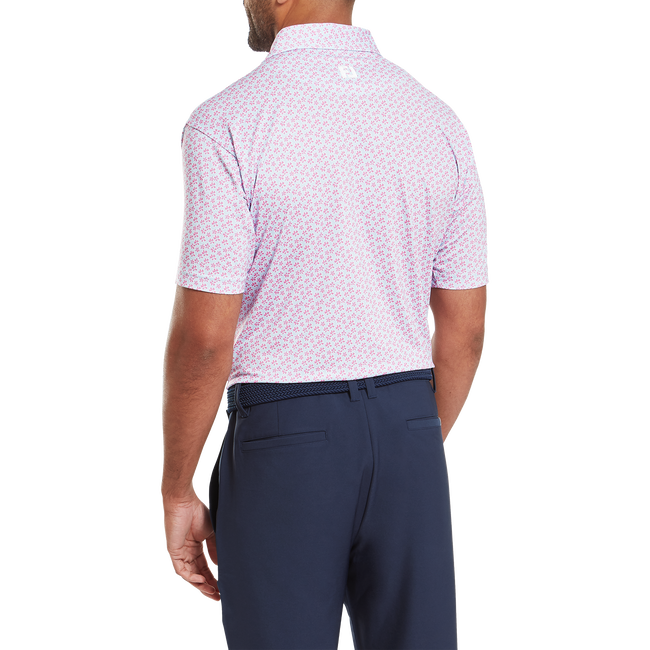 Footjoy Men`s Golf Shirt | EU Floral Sketch Lisle | Pink Lemonade