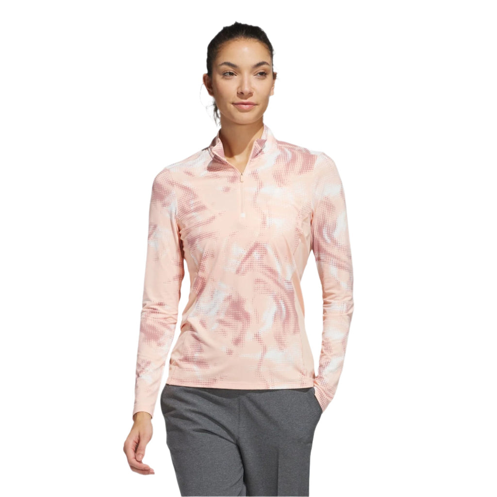 Adidas Women's Jersey | Printed  Polo Quarter Zip | Peach/White/Red