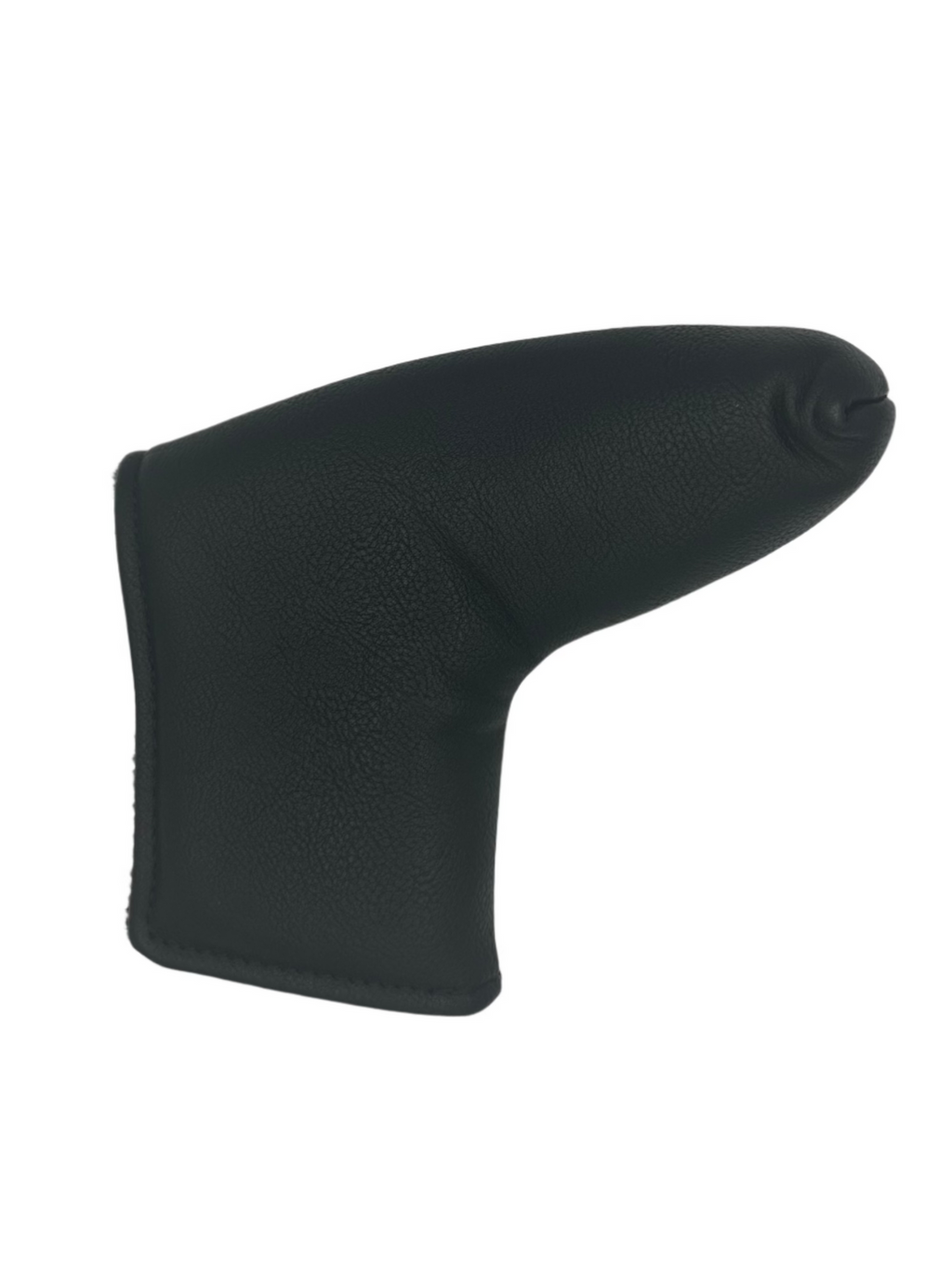 Black golf club head cover with textured surface and soft material.