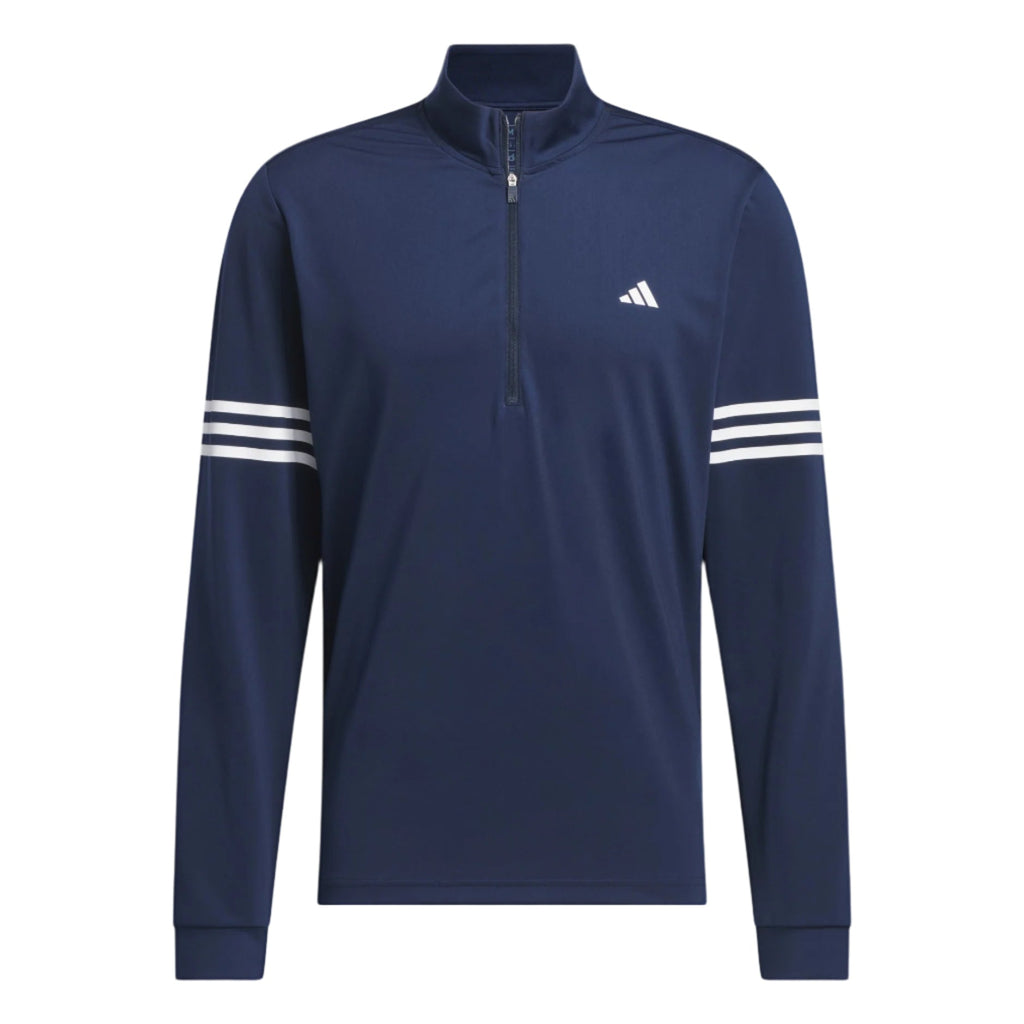 Adidas Men's Golf Sweatshirt | Performance 3 Stripe | Quarter Zip | Navy/White