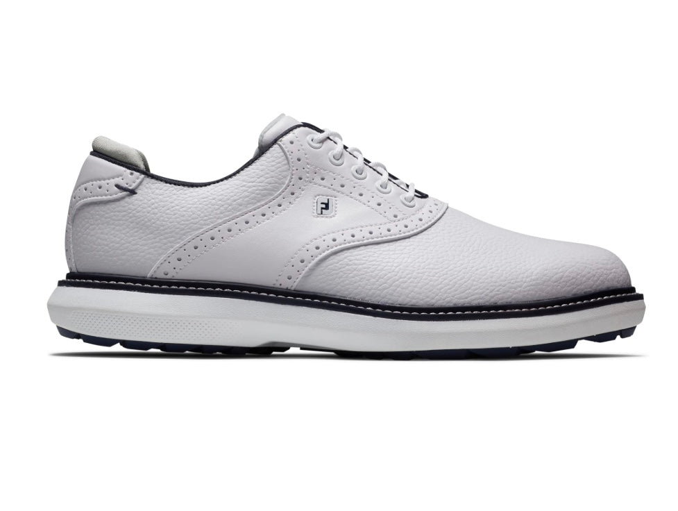 Footjoy Men's Golf Shoes | Traditions Blucher | Spikeless | White/White/Navy