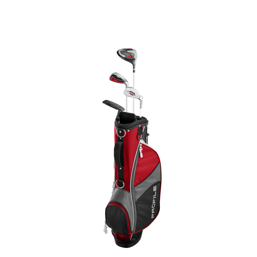 Red and black golf bag with clubs, popular brand callaway model x2 hotassistant: red and black golf bag featuring a sleek design by the popular brand callaway.