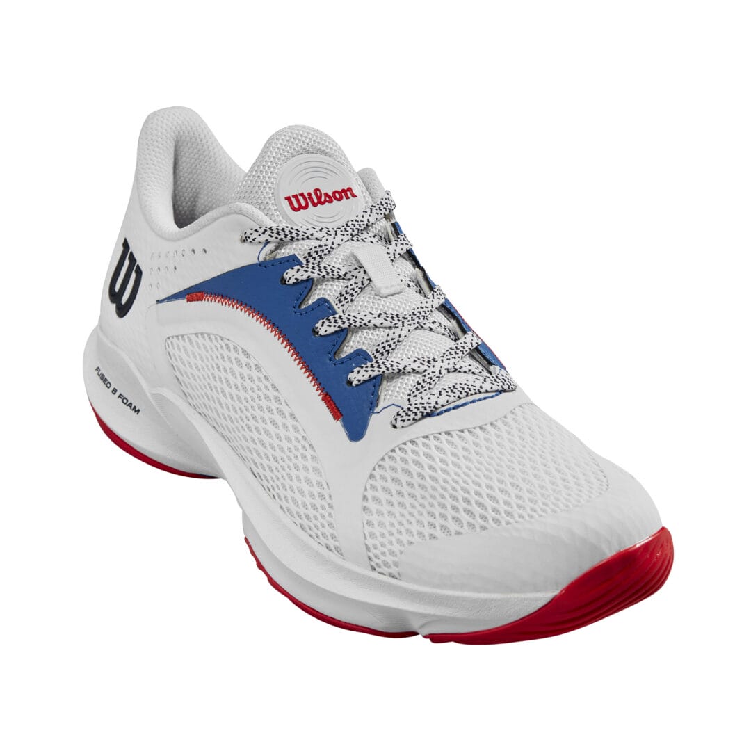 Wilson Padel Footwear | Ladies Hurakn 2.0 Wht / Deja Vu Blue / Wilson Red
