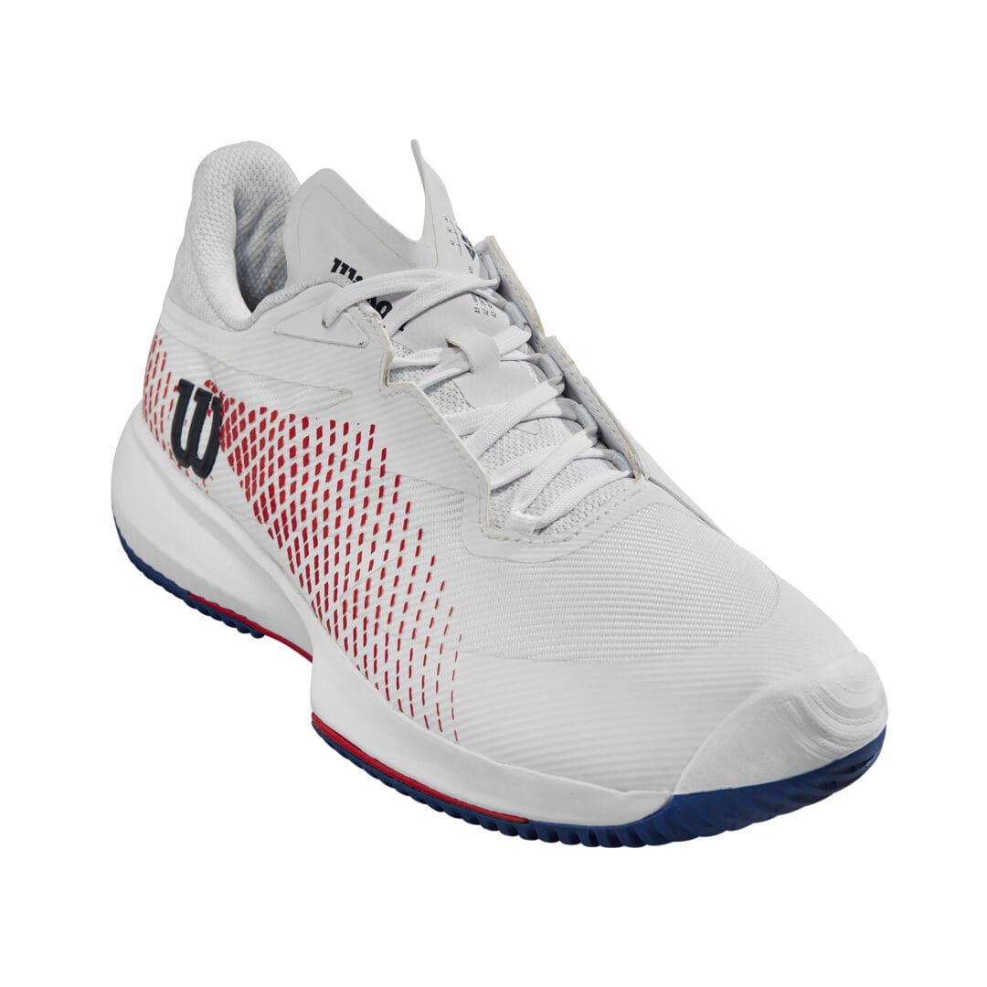 Wilson Ladies Footwear | Kaos Swift 1.5 White / Deja Vu Blue / Wilson Red