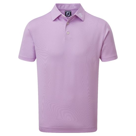 Lavender polo shirt with short sleeves and collar, made of polyester material.