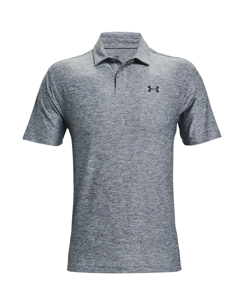 Under armour heathered gray polo shirt with logo.