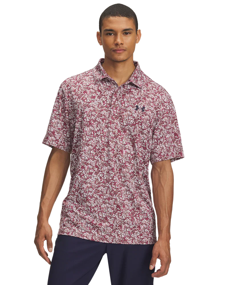 Under Armour Men's Golf Polo | Playoff 3.0 Printed Polo | Tourmaline Pink