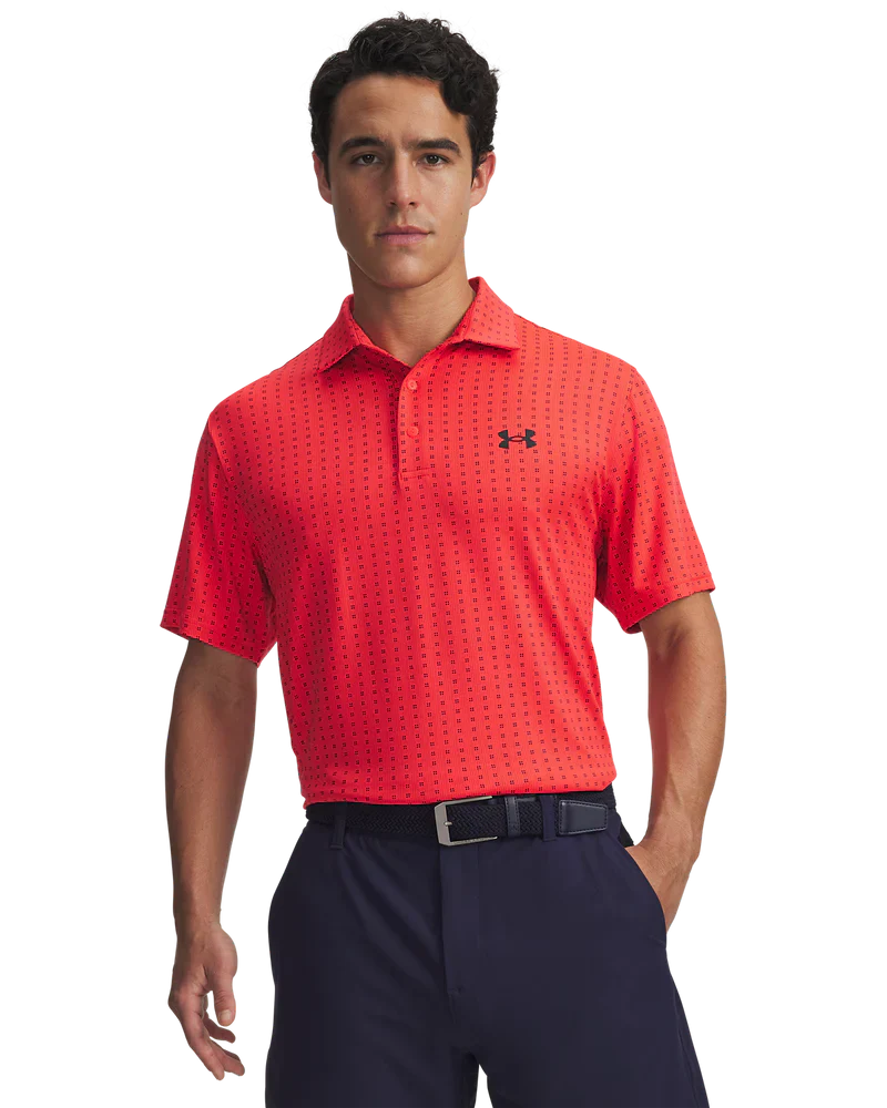 Under Armour Men's Golf Polo | Playoff 3.0 Printed Polo | Racer Red