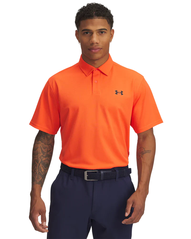 Under Armour Men's Golf Shirt | Pique Polo | Orange/Black